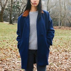 American Apparel Long Wool Coat in Navy
